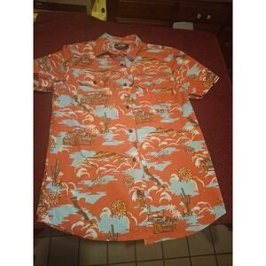 Off The Grid Hawaiian Button Up Shirt Mens Medium Orange Short Sleeve Ripstop